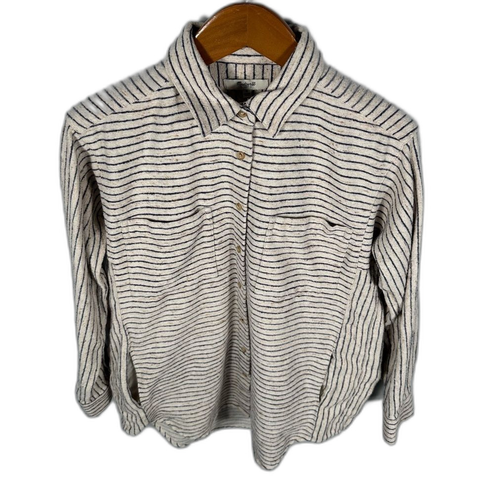 Madewell Stripe Flannel Button-Down Sunday Shirt Size Small Minimalist Winter - Picture 14 of 14